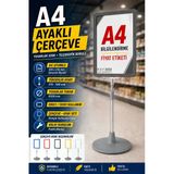 A4 Ayaklı Çerçeve Seti Yuvarlak Tabanlı Teleskopik Fiyat Etiketi Standı Gri Vitrin