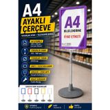 A4 Ayaklı Çerçeve Seti Yuvarlak Tabanlı Teleskopik Fiyat Etiketi Standı Mor