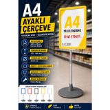 A4 Ayaklı Çerçeve Seti Yuvarlak Tabanlı Teleskopik Fiyat Etiketi Standı Sarı