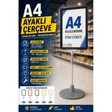 A4 Ayaklı Çerçeve Seti Yuvarlak Tabanlı Teleskopik Fiyat Etiketi Standı Siyah Vitrin