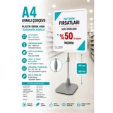 A4 Ayaklı Fiyat Etiketlik Teleskopik Borulu Çerçeve Etiketlik Yönlendirme Levhası Menü Panosu Beyaz