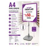 A4 Ayaklı Fiyat Etiketlik Teleskopik Borulu Çerçeve Etiketlik Yönlendirme Levhası Menü Panosu Mor