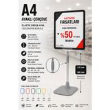A4 Ayaklı Fiyat Etiketlik Teleskopik Borulu Çerçeve Etiketlik Yönlendirme Levhası Menü Panosu Siyah