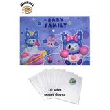 A4 Boy Çıt Çıt Ödev Dosyası +10' Lu Poşet Dosya Baby Family Mor