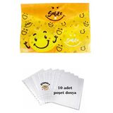 A4 Boy Çıt Çıt Ödev Dosyası +10' Lu Poşet Dosya Emoji