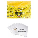 A4 Boy Çıt Çıt Ödev Dosyası +10' Lu Poşet Dosya Gözlüklü Emoji
