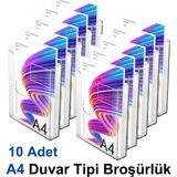 A4 Duvar Tipi Broşürlük - 10 Adet - Şeffaf - Pleksi