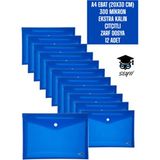A4 Ebat (20X30 Cm) 300 Mikron Ekstra Kalın Plastik Çıtçıtlı Zarf Dosya 12 Adet - Mavi