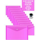 A4 Ebat (20X30 Cm) 300 Mikron Ekstra Kalın Plastik Çıtçıtlı Zarf Dosya 12 Adet - Pembe