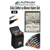 A4 Eskiz Defteri 50 Yaprak 100 Gr 1 Adet 24 Renk Marker Kalem Çift Taraflı Touch Çift Uçlu Eskiz Defteri Boya Seti