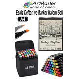 A4 Eskiz Defteri 50 Yaprak 100 Gr 1 Adet 48 Renk Marker Kalem Çift Taraflı Touch Çift Uçlu Eskiz Defteri Boya Seti