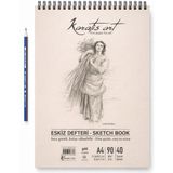A4 Eskiz Defteri, İnce Grenli, Kolay Silinebilir pH Nötr Kağıt, Spiralli Sketch Book, 90 g/m², 40 Yaprak, Çizim ve Karakalem İçin