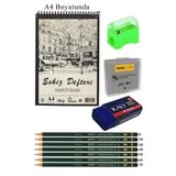 A4 Eskiz Defteri Spralli 50 Yaprak Karakalem Cizim Seti Hamur Silgi Fatih Dereceli Kalem Hobi Tasarim Seti