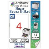 A4 Hazır Beyaz Etiket 105X148.5mm 100 Sayfa 1 Paket 4 Lü Kendinden Yapışkanlı Fotokopi Lazer İnkjet Kağıdı Yazıcılar