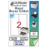 A4 Hazır Beyaz Etiket 105x297 mm 2 li 100 Sayfa 1 Paket Kendinden Yapışkanlı Fotokopi Lazer İnkjet Kağıdı Yazıcılar