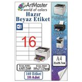 A4 Hazır Beyaz Etiket 105X37.125mm 10 Sayfa 1 Paket 16 Lı Kendinden Yapışkanlı Fotokopi Lazer İnkjet Kağıdı Yazıcılar