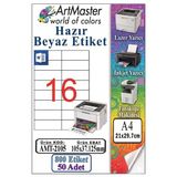 A4 Hazır Beyaz Etiket 105X37.125mm 50 Sayfa 1 Paket 16 Lı Kendinden Yapışkanlı Fotokopi Lazer İnkjet Kağıdı Yazıcılar