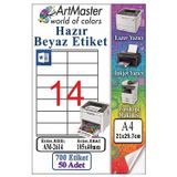 A4 Hazır Beyaz Etiket 105x40 mm 50 Sayfa 1 Paket 14 lü Kendinden Yapışkanlı Fotokopi Lazer İnkjet Kağıdı Yazıcılar İçin