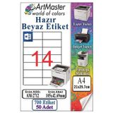 A4 Hazır Beyaz Etiket 105x42.7mm 50 Sayfa 1 Paket 14 lü Kendinden Yapışkanlı Fotokopi Lazer İnkjet Kağıdı Yazıcılar İçin