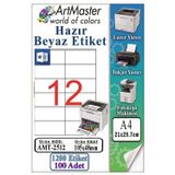 A4 Hazır Beyaz Etiket 105x46 mm 100 Sayfa 1 Paket 12 li Kendinden Yapışkanlı Fotokopi Lazer İnkjet Kağıdı Yazıcılar İçin