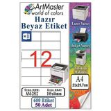 A4 Hazır Beyaz Etiket 105X46 Mm 50 Sayfa 1 Paket 12 Li Kendinden Yapışkanlı Fotokopi Lazer İnkjet Kağıdı Yazıcılar İçin