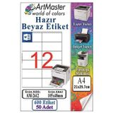 A4 Hazır Beyaz Etiket 105x48 mm 50 Sayfa 1 Paket 12 li Kendinden Yapışkanlı Fotokopi Lazer İnkjet Kağıdı Yazıcılar İçin