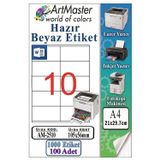 A4 Hazır Beyaz Etiket 105x56mm 100 Sayfa 1 Paket 10 lu Kendinden Yapışkanlı Fotokopi Lazer İnkjet Kağıdı Yazıcılar İçin