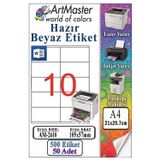 A4 Hazır Beyaz Etiket 105x57 mm 50 Sayfa 1 Paket 10 lu Kendinden Yapışkanlı Fotokopi Lazer İnkjet Kağıdı Yazıcılar İçin