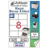 A4 Hazır Beyaz Etiket 105x74 mm 100 Sayfa 1 Paket 8 li Kendinden Yapışkanlı Fotokopi Lazer İnkjet Kağıdı Yazıcılar İçin