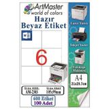 A4 Hazır Beyaz Etiket 105x99 mm 100 Sayfa 1 Paket 6 lı Kendinden Yapışkanlı Fotokopi Lazer İnkjet Kağıdı Yazıcılar İçin