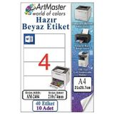 A4 Hazır Beyaz Etiket 210X74.25mm 10 Sayfa 1 Paket 4 Lü Kendinden Yapışkanlı Fotokopi Lazer İnkjet Kağıdı Yazıcılar İçin