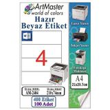 A4 Hazır Beyaz Etiket 210x74.25mm 100 Sayfa 1 Paket 4 lü Kendinden Yapışkanlı Fotokopi Lazer İnkjet Kağıdı Yazıcılar