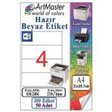 A4 Hazır Beyaz Etiket 210X74.25mm 50 Sayfa 1 Paket 4 Lü Kendinden Yapışkanlı Fotokopi Lazer İnkjet Kağıdı Yazıcılar İçin