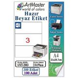 A4 Hazır Beyaz Etiket 210X99 Mm 100 Sayfa 1 Paket 3 Lü Kendinden Yapışkanlı Fotokopi Lazer İnkjet Kağıdı Yazıcılar İçin
