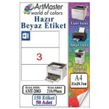 A4 Hazır Beyaz Etiket 210X99 Mm 50 Sayfa 1 Paket 3 Lü Kendinden Yapışkanlı Fotokopi Lazer İnkjet Kağıdı Yazıcılar İçin