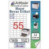 A4 Hazır Beyaz Etiket 37x24 mm 55 li 100 Sayfa 1 Paket Kendinden Yapışkanlı Fotokopi Lazer İnkjet Kağıdı Yazıcılar