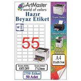 A4 Hazır Beyaz Etiket 37x24 mm 55 li 50 Sayfa 1 Paket Kendinden Yapışkanlı Fotokopi Lazer İnkjet Kağıdı Yazıcılar