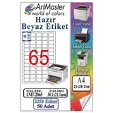 A4 Hazır Beyaz Etiket 38.1X21.2mm 50 Sayfa 1 Paket 65 Li Yapışkanlı Fotokopi Lazer İnkjet Kağıdı Yazıcılar İçin Uyumlu