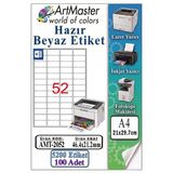 A4 Hazır Beyaz Etiket 46.4X21.2mm 100 Sayfa 1 Paket 52 Li Yapışkanlı Fotokopi Lazer İnkjet Kağıdı Yazıcılar İçin Uyumlu