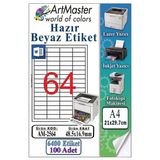 A4 Hazır Beyaz Etiket 48.5X16.9mm 100 Sayfa 1 Paket 64 Lü Kendinden Yapışkanlı Fotokopi Lazer İnkjet Kağıdı Yazıcılar