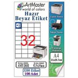 A4 Hazır Beyaz Etiket 52.5X35mm 100 Sayfa 1 Paket 32 Li Kendinden Yapışkanlı Fotokopi Lazer İnkjet Kağıdı Yazıcılar İçin