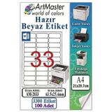 A4 Hazır Beyaz Etiket 63.5X25.4mm 100 Sayfa 1 Paket 33 Lü Kendinden Yapışkanlı Fotokopi Lazer İnkjet Kağıdı Yazıcılarla