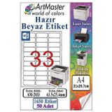 A4 Hazır Beyaz Etiket 63.5X25.4mm 50 Sayfa 1 Paket 33 Lü Kendinden Yapışkanlı Fotokopi Lazer İnkjet Kağıdı Yazıcılarla