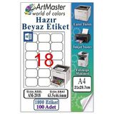 A4 Hazır Beyaz Etiket 63.5X46.6mm 100 Sayfa 1 Paket 18 Li Kendinden Yapışkanlı Fotokopi Lazer İnkjet Kağıdı Yazıcılarla