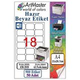 A4 Hazır Beyaz Etiket 63.5X46.6mm 50 Sayfa 1 Paket 18 Li Kendinden Yapışkanlı Fotokopi Lazer İnkjet Kağıdı Yazıcılarla
