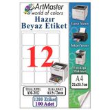 A4 Hazır Beyaz Etiket 63.5X72mm 100 Sayfa 1 Paket 12 Li Kendinden Yapışkanlı Fotokopi Lazer İnkjet Kağıdı Yazıcılar İçin