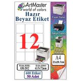 A4 Hazır Beyaz Etiket 63.5X72mm 50 Sayfa 1 Paket 12 Li Kendinden Yapışkanlı Fotokopi Lazer İnkjet Kağıdı Yazıcılar İçin