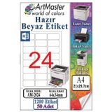 A4 Hazır Beyaz Etiket 64X34 Mm 50 Sayfa 1 Paket 24 Lü Kendinden Yapışkanlı Fotokopi Lazer İnkjet Kağıdı Yazıcılar İçin