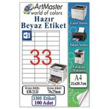 A4 Hazır Beyaz Etiket 70X25mm 100 Sayfa 1 Paket 33 Lü Kendinden Yapışkanlı Fotokopi Lazer İnkjet Kağıdı Yazıcılar İçin
