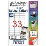 A4 Hazır Beyaz Etiket 70X25mm 50 Sayfa 1 Paket 33 Lü Kendinden Yapışkanlı Fotokopi Lazer İnkjet Kağıdı Yazıcılar İçin